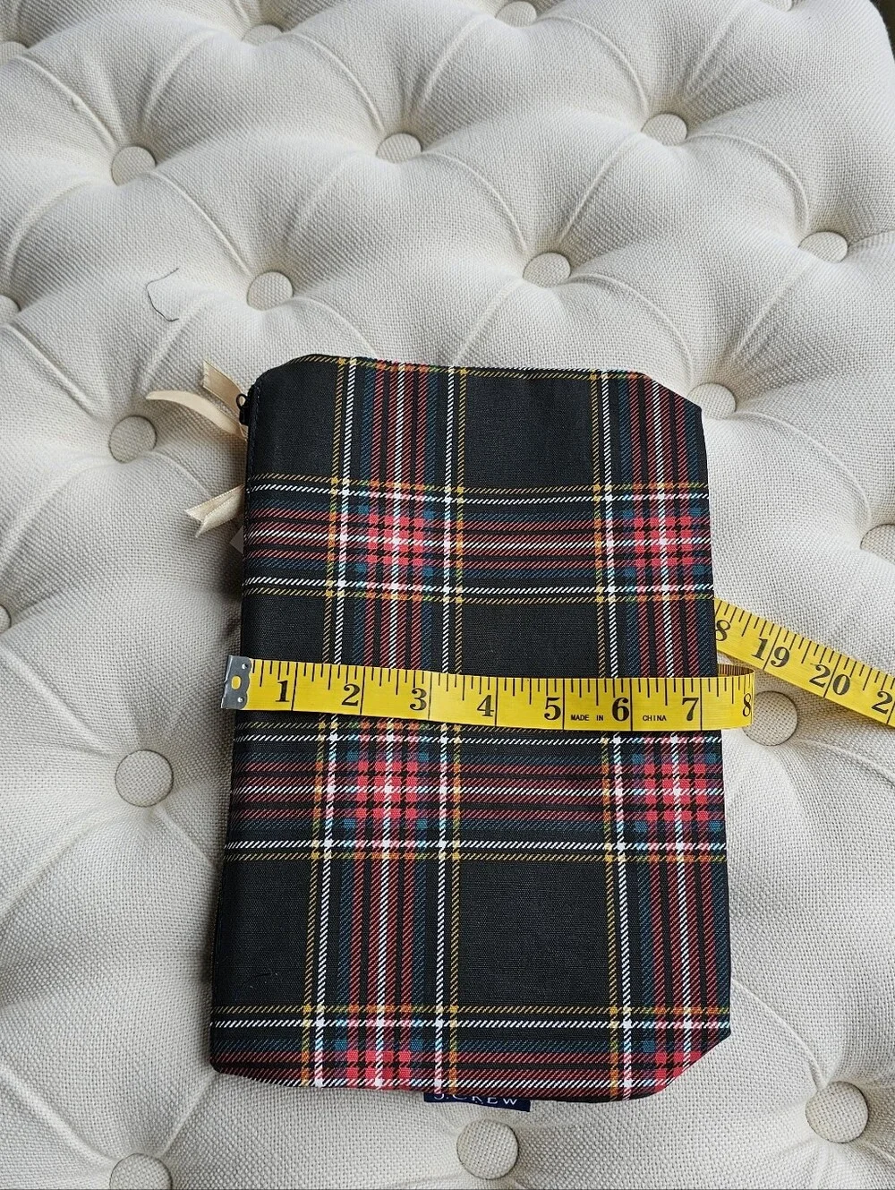 New! J.Crew Three-set Red Black Tartan Plaid Blackwatch Pouch Purse Bag NWT